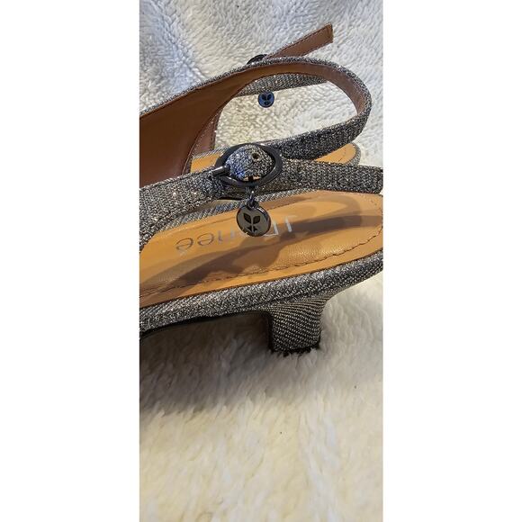 J.‎ Renee Leonelle Gray Glitter Flower Slingback Kitten Heels Women Size 10WW - Picture 5 of 7